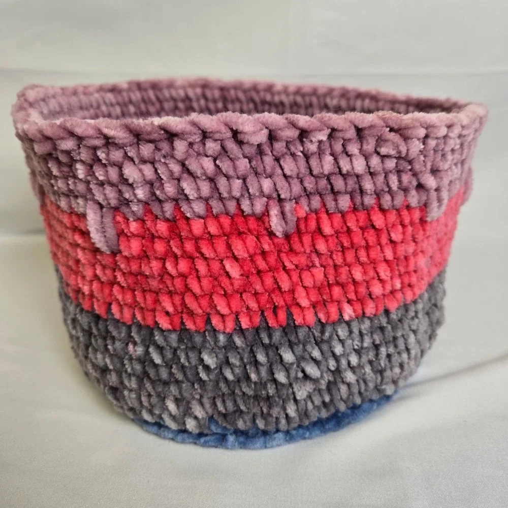 Crochet Chenille Yarn Basket, Multicolor, 7